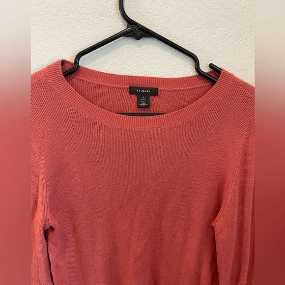 Peach Halogen Petite Small Crew Neck Pull Over Sweater Bell Sleeves - Picture 7 of 9